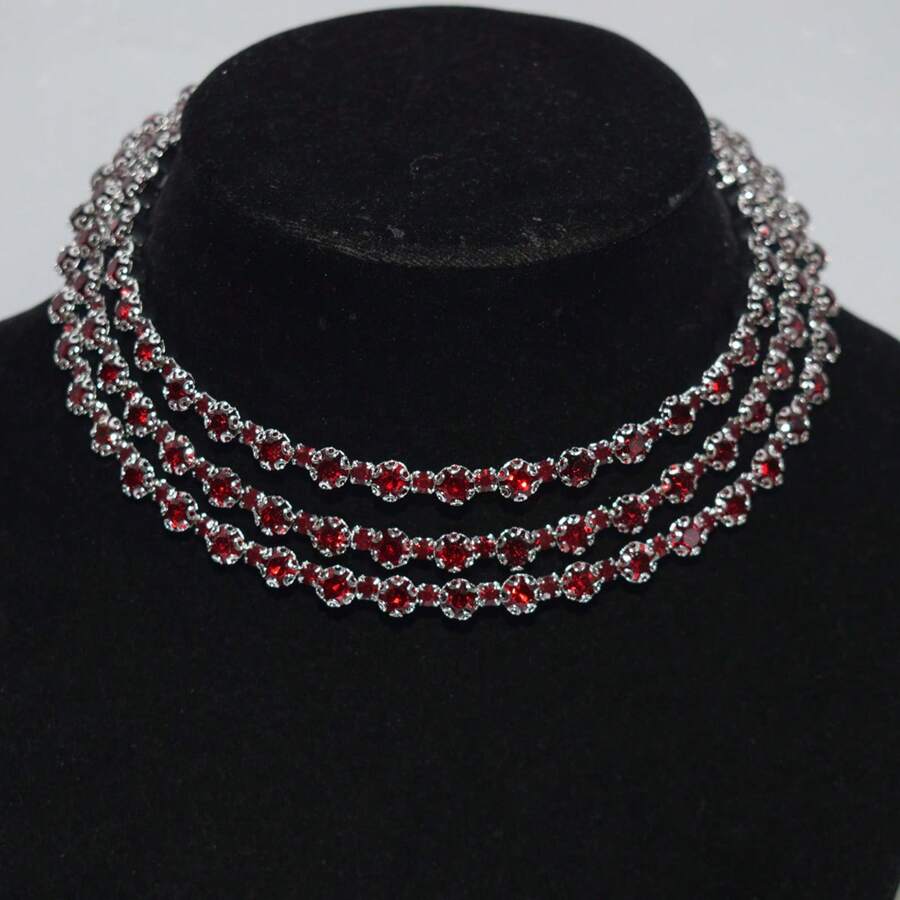 Colar de Gola Grande Exagerado Multicamadas com Strass, Colar Ajustável de 3 Camadas de Cristal, Acessório Gargantilha para Mulheres