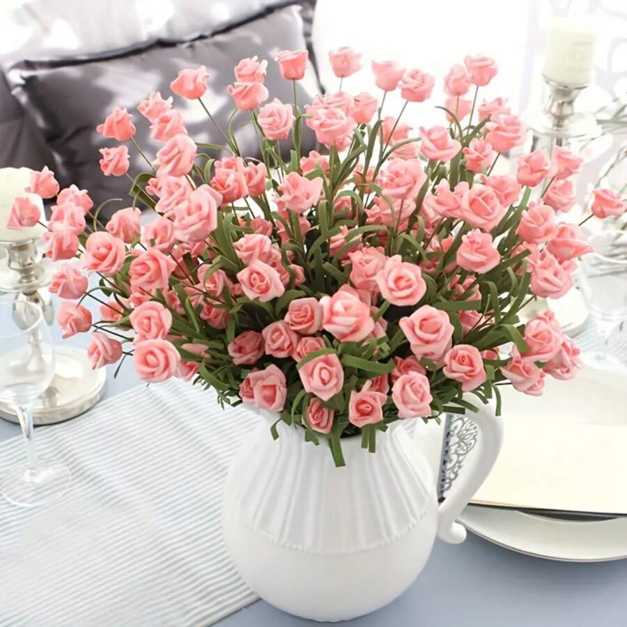 3Pcs Artificial Roses, PE Pink Foam Roses, White Simulation Roses, Perfect For Home Decoration, Vase Decoration, Photography Props Flowers, Room Decoration Aesthetics Gift
