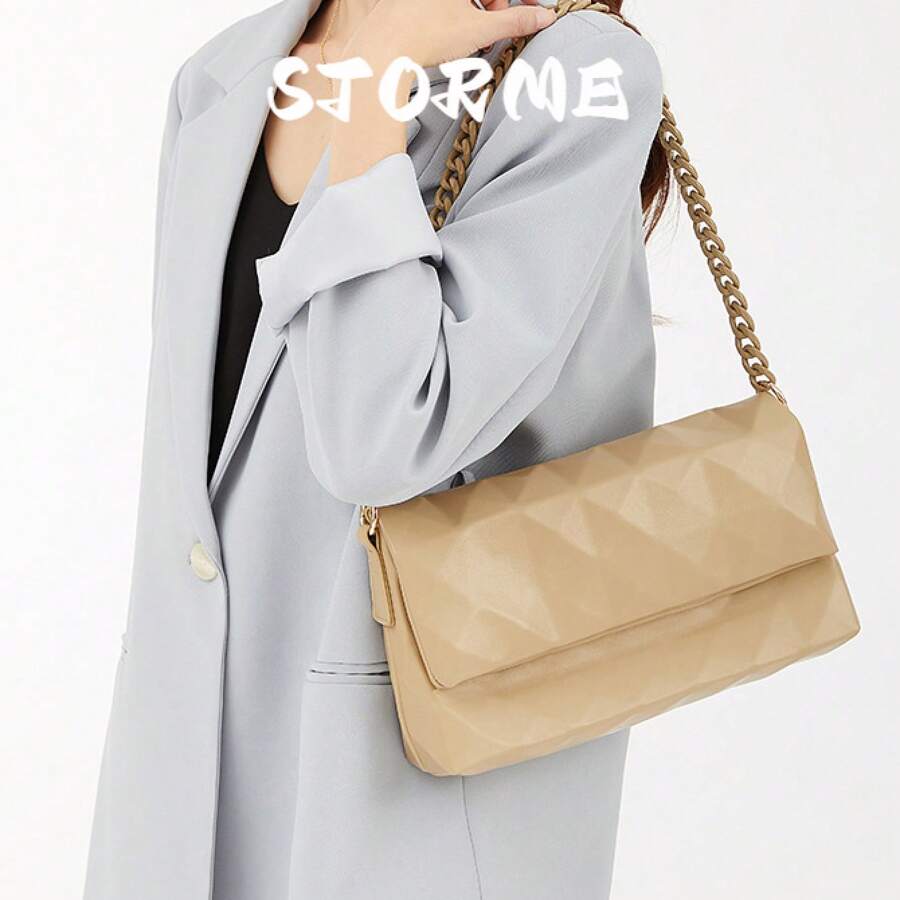 Borsa alla moda ed esclusiva per donna, nuovo design a motivo quadrato con catena, borsa shopper pieghevole per l'estate
