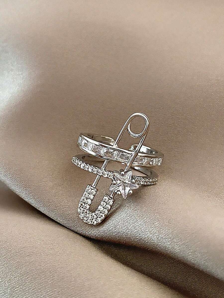 1pc Stylish Synthetic Cubic Zirconia Star Design Brooch Ring