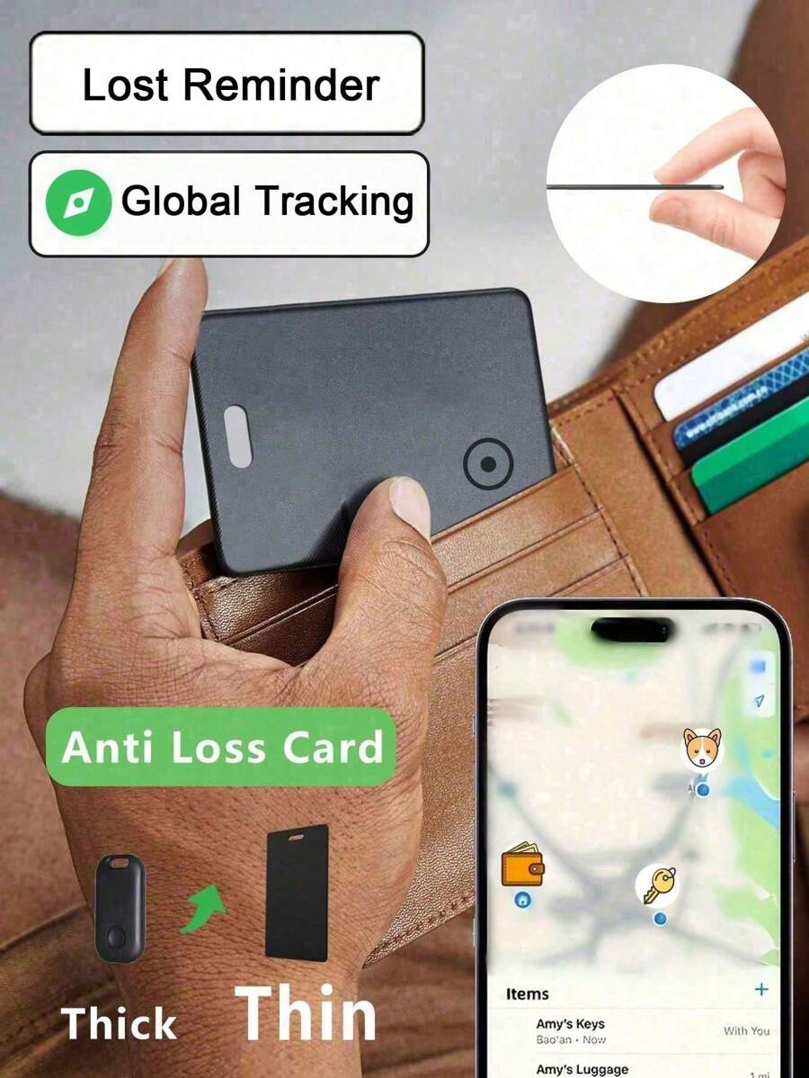 Ultra Thin Smart Track Card, Key Finder, Tracker Wallet Tracker, Smart Tracker Device, Item Locator, Phone Finder, Water Resistant( IOS Only, Android Not Supported)
