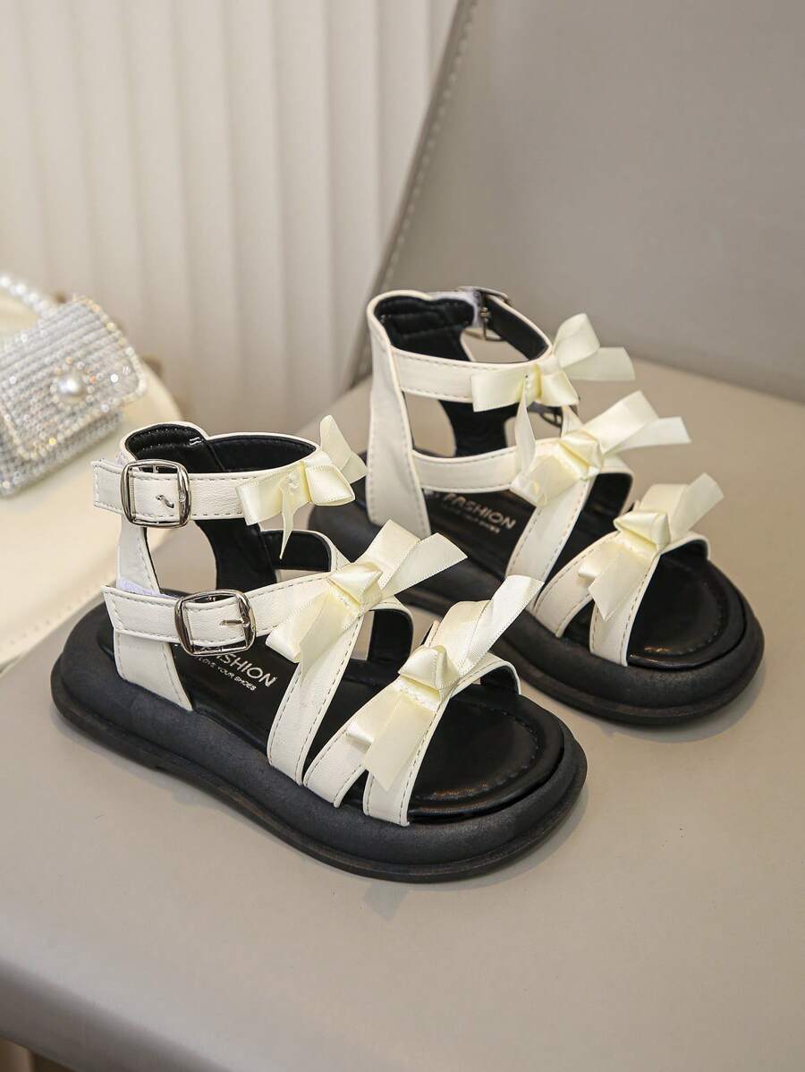 Girls' Color Blocking Butterfly Decor Flat Roman Sandals, Soft & Comfortable Outdoor Wear