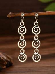 1 Pair Vintage Distressed Versatile Creative Geometric Swirl Dangle Earrings, Suitable For Women's Daily, Vacation, And Outfit Matching (The Black Part Is A Distressed Effect)