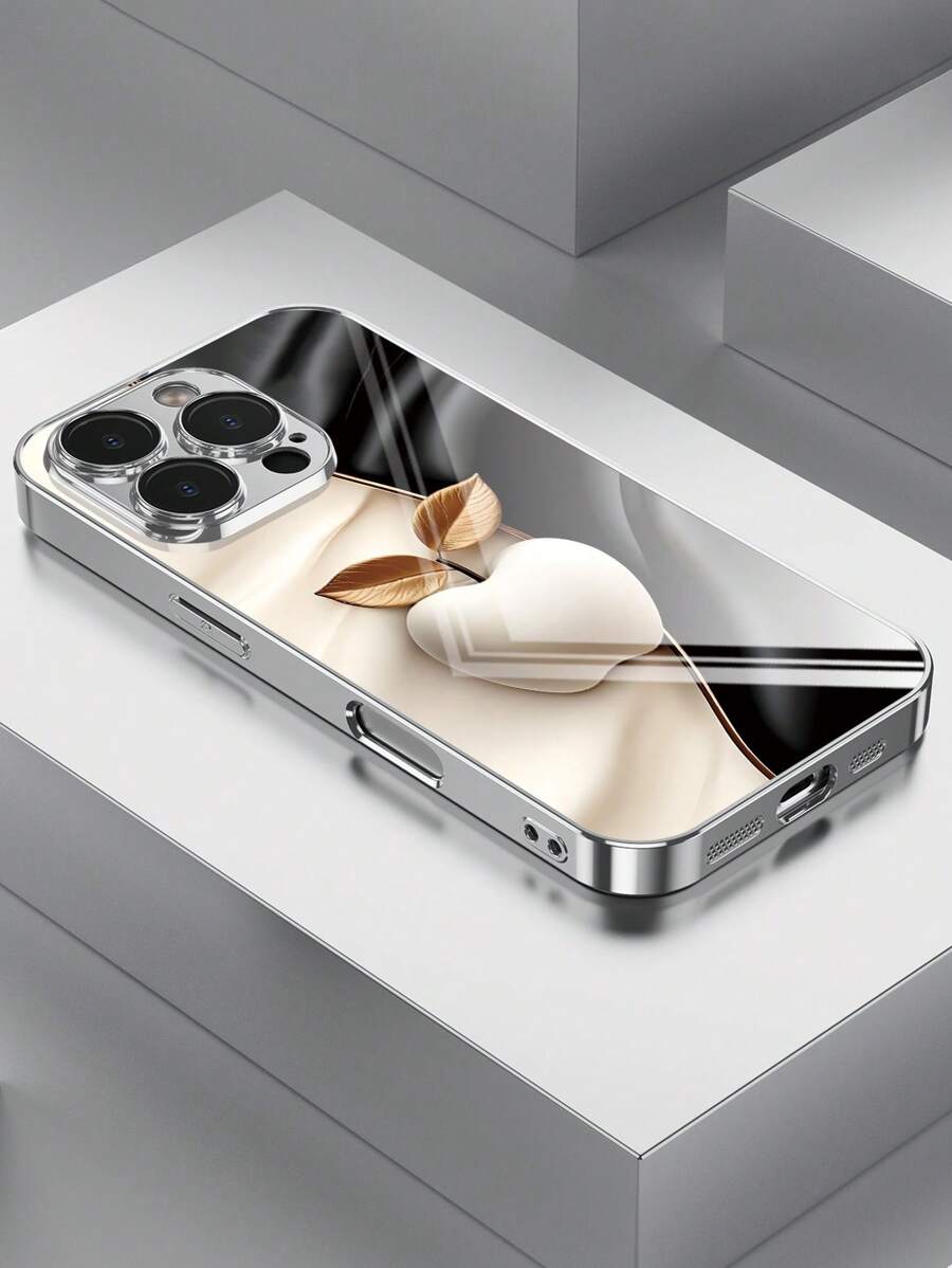 3D 1 Stück stilvoller & minimalistischer Apfel-Muster Tempered Glass Material selbstlösende Linsenfolie, elektroplattierte stoßfeste kratzfeste und fingerabdruckresistente TPU Vollrand Soft Handyhülle kompatibel mit Apple Modellen