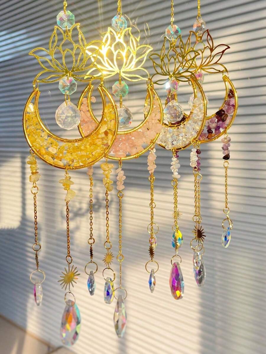 1pc Crystal Sun Catcher, Sun Catcher With Natural Raw Stones Crystal Prism Suncatcher, Rainbow Maker Pendant For Garden Yard Indoor Window Room Decor Bedroom Decor Home Decor Wall Decor