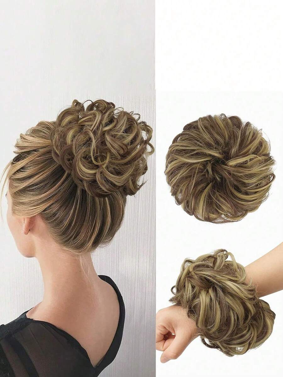 1 pieza Simulación de moño desordenado y ondulado natural, adecuado para usar a diario, sujetadores de coleta, bandas elásticas para el cabello, coleteros, cuerda para el cabello, elásticos para el cabello