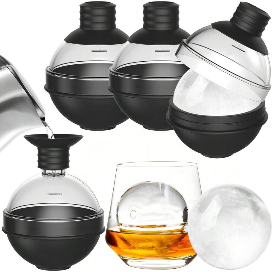 Moldes grandes de silicona para hacer bolas de hielo para whisky - Fabricante de bolas redondas con tapas para cócteles, bourbon y bebidas - Liberación fácil - Bandeja de cubitos de hielo perfectamente redondos