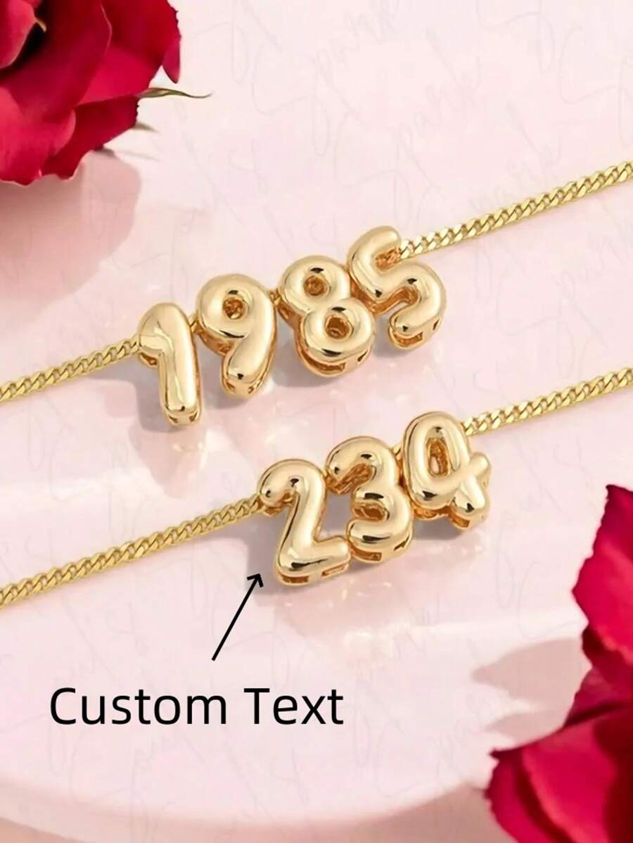 1pc Polished Gold/Silver Plated Numeric Pendant Necklace, Personalized Birthday/Anniversary Gift, Suitable For Holiday Gifts