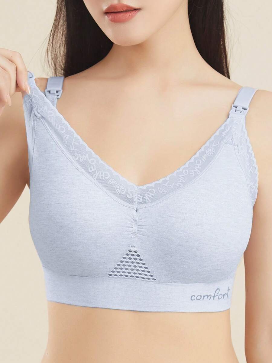 Soutien-gorge d'allaitement sans fil sans coutures avec fermeture avant, sans armature, soutien-gorges d'allaitement rassemblant pour les femmes en post-partum, bleu