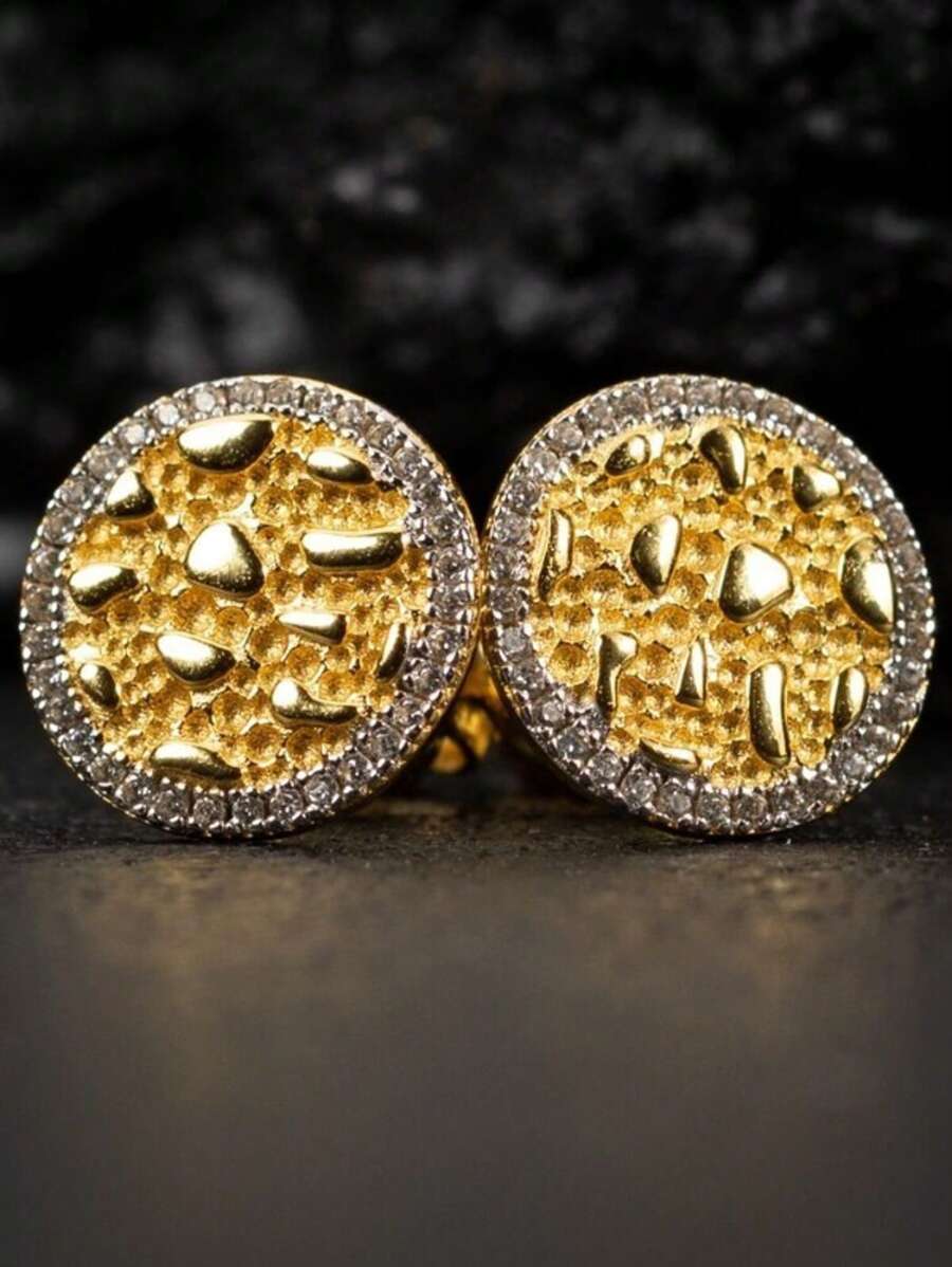 1 par de elegantes y vintage pendientes de botón redondos, diseño geométrico de lujo a la moda, pendientes de botón para damas para fiesta y diario (sin caja)