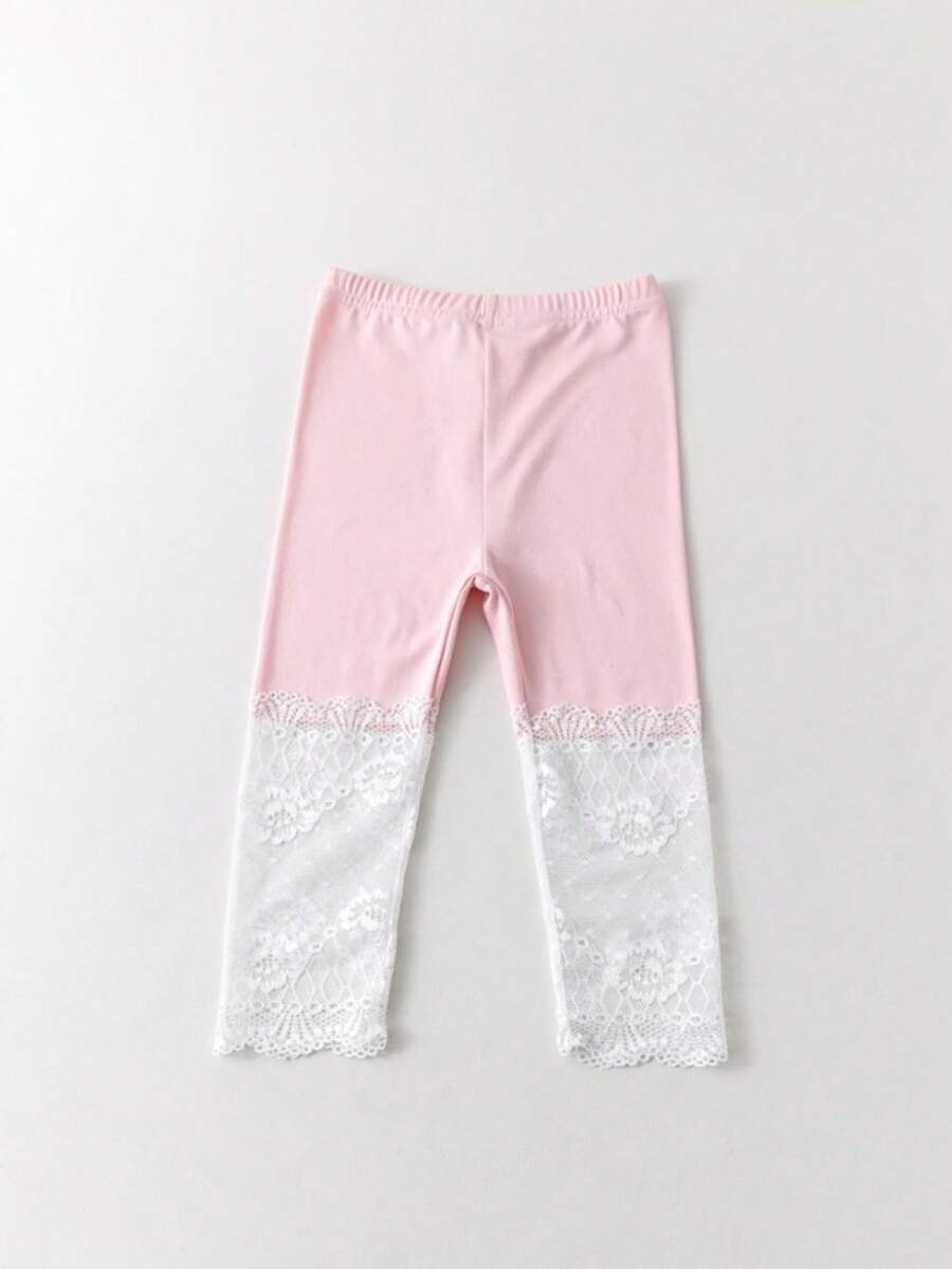 1 Stück Mädchen 3/4 Länge Leggings mit Spitzenbesatz, süß & vielseitig für täglichen Lässig-Stil, Sport, Tanz, Frühling & Sommer