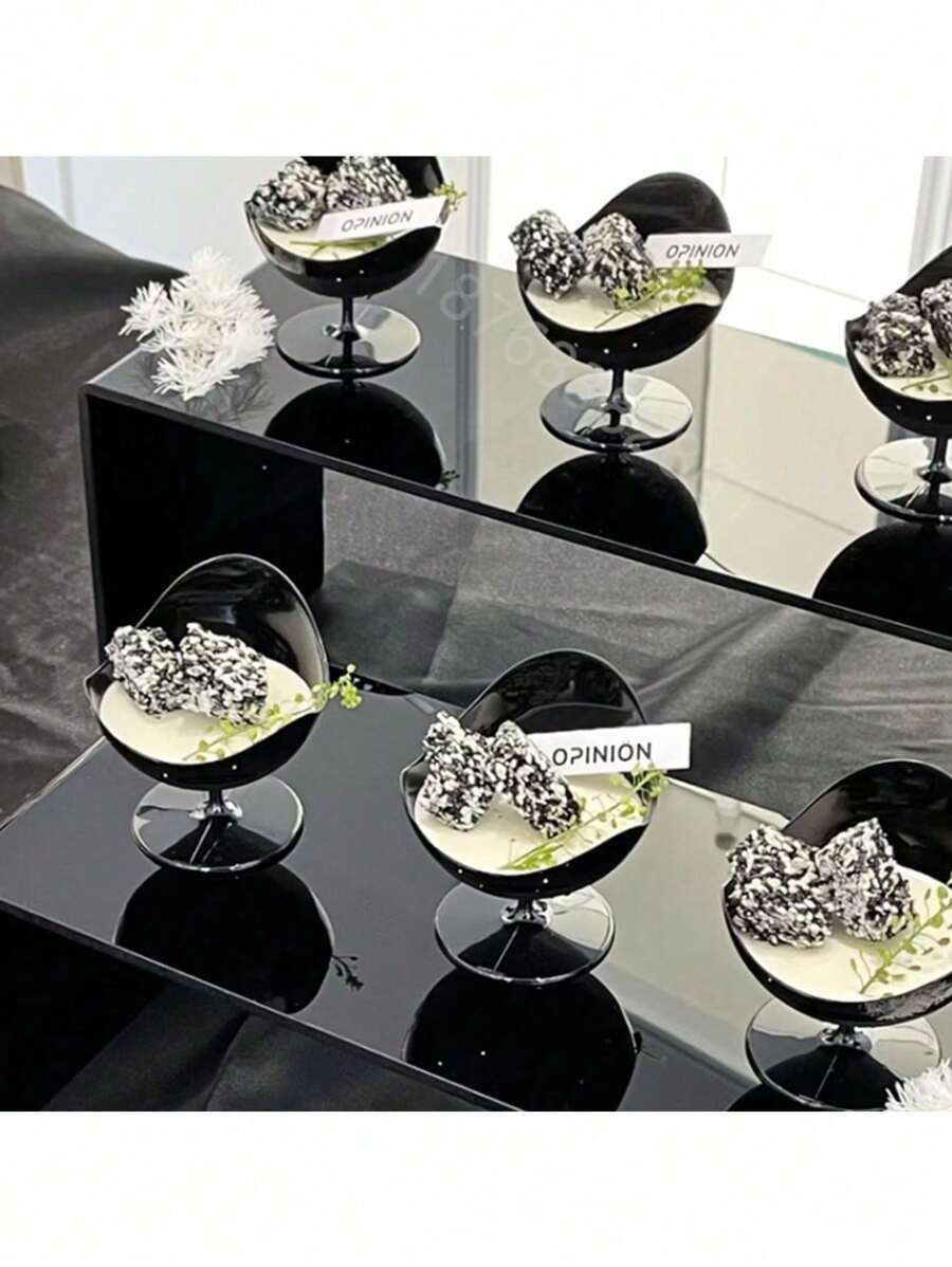 Set de 10 vasos de postre de plástico transparente y negro con formas únicas - Moldes desechables en forma de concha para mouse, helado, aperitivos, pudín de queso - Suministros multiusos para fiestas, bodas, cumpleaños, despedidas de soltero, graduaciones y festivales