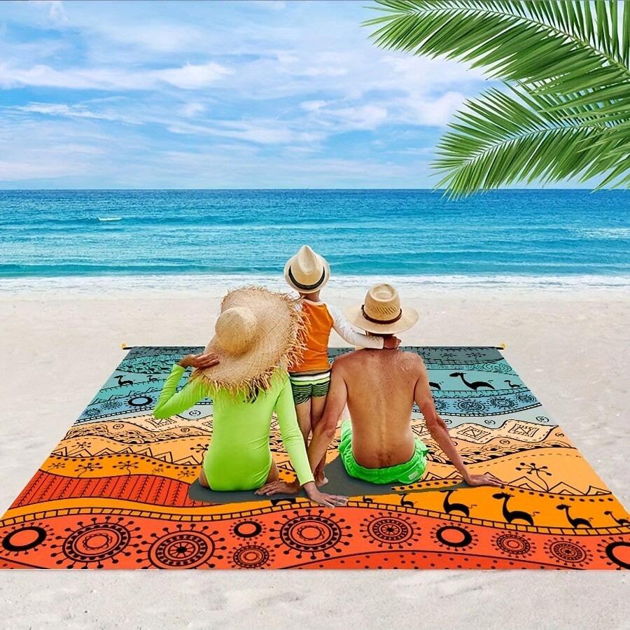 1 Stück Oversized hochwertige sandfeste Strandmatte - mit großen tropischen Fantasy-Mustern, Palmen und geometrischen Mustern, für 7 Personen geeignet. Maschinenwaschbar, geeignet für Camping, Schwimmbäder, Strände und Outdoor-Aktivitäten. Bunte und helle Sandtücher, hochwertige Verarbeitung, tragbare Decken, unerlässlich für den Urlaub