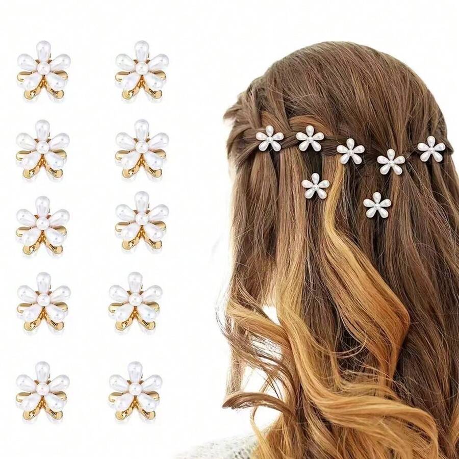 10 Peças/Conjunto Grampos de Cabelo em Estilo de Princesa com Flores Doces Pequenas, Grampos de Cabelo Fofos e Delicados para Franja Lateral, Acessórios de Cabelo Retrô e Elegantes de Alta Qualidade, Adequados para Vestir-se Diariamente, Baile, Casamento, Festa de Aniversário e Outros Eventos - Grampos de Cabelo, Presilhas de Cabelo, Clipes de Cabelo, Pinças de Cabelo, Pegadores de Cabelo, Acessórios de Moda para Cabelo