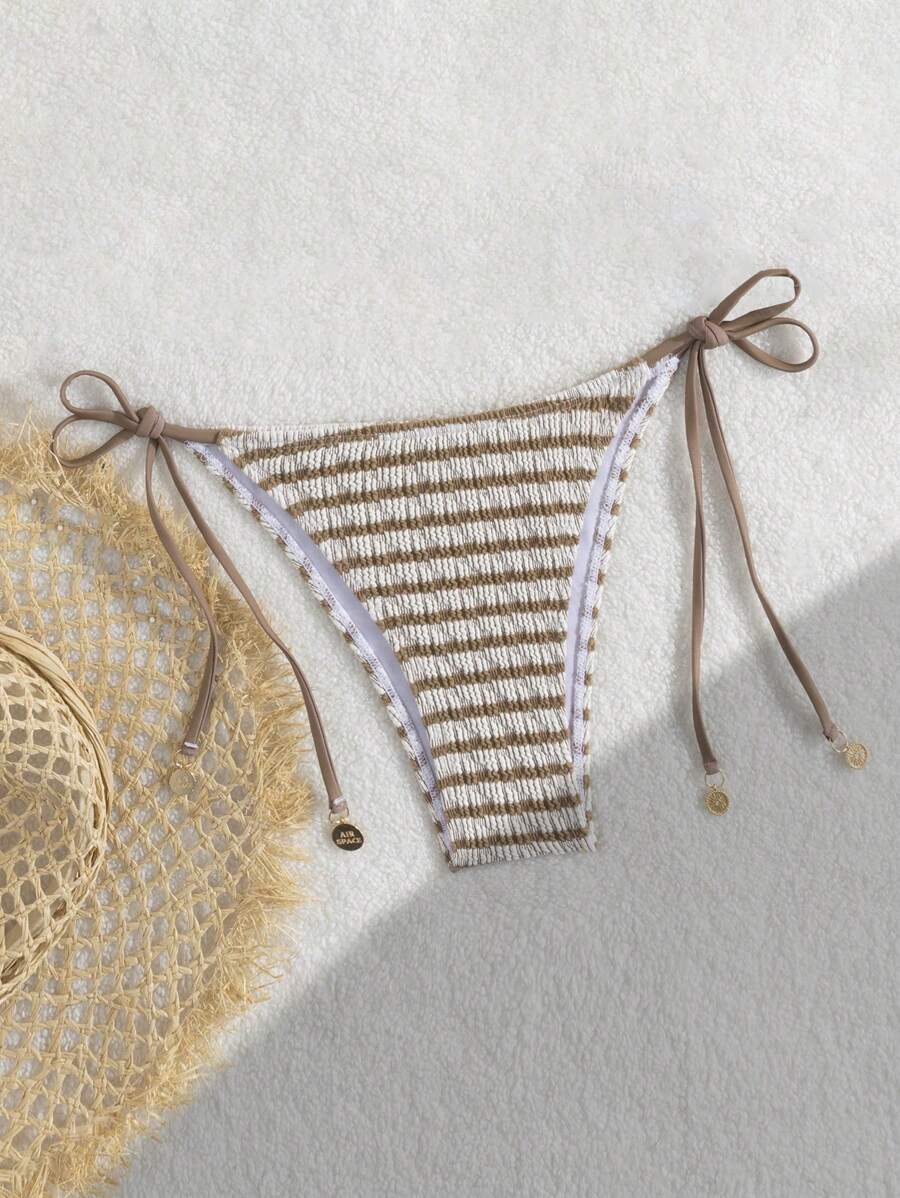 Slip bikini estivi da donna a righe con lacci, costumi da bagno molto venduti in Europa e America