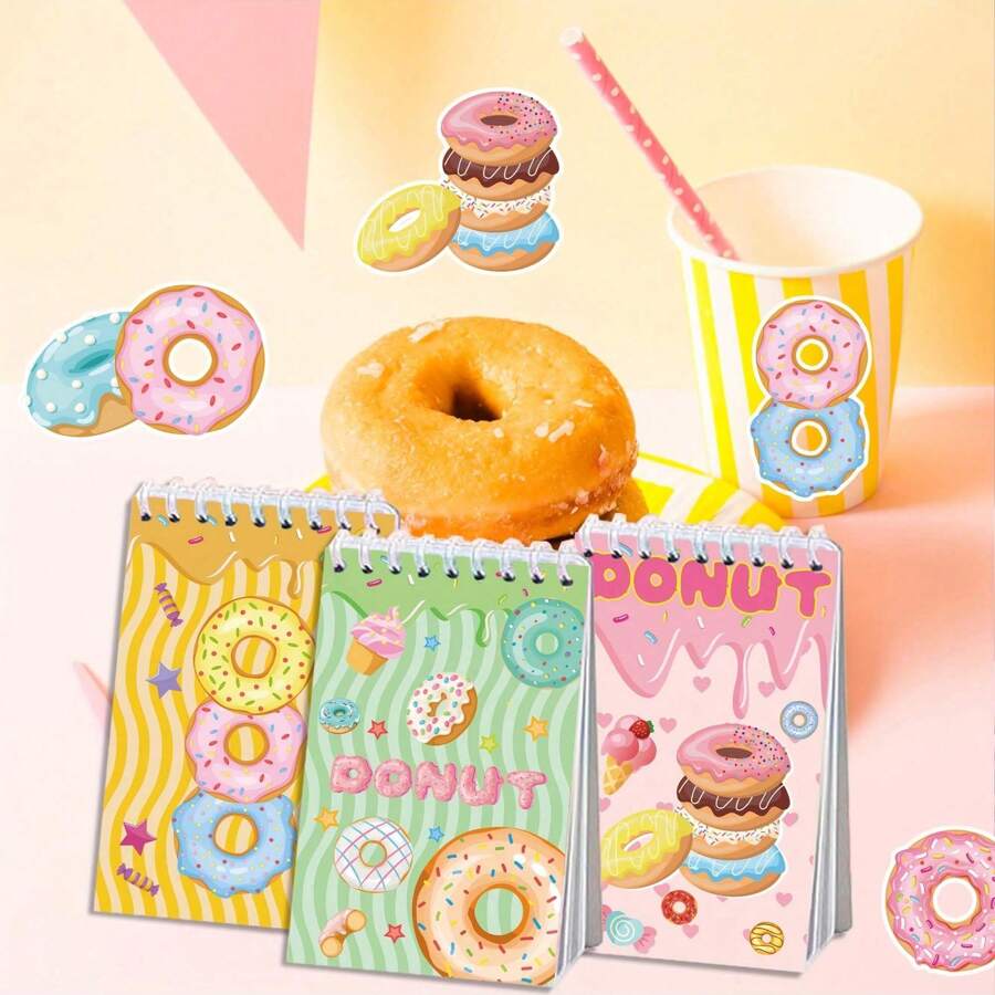 8Pcs Girls Heart Donuts Puzzle Stickers Highly Attractive Children's DIY Hand Account Desktop Mobile Phone Stickers, Summer, Donuts, Vertical Flip Portable Coil Notepad, Student Paper Notepad Can Be Teared Alive, Back To School Season, School Gifts, High Quality - Birthday Gifts - Christmas Gifts - Easter Gifts - Valentine's Day Gifts - Perfect Gifts