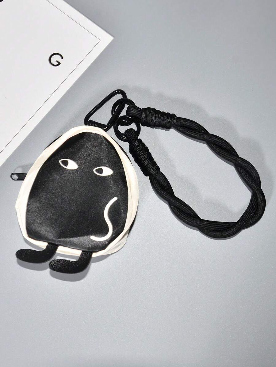 Black Mini Human Figure Zipper Pouch With Keychain, Cute Multifunctional Wallet Accessory, Popular Style Small Wallet, Suitable For Women, Men, Students, Daily Life, Party, Festival Gifts, Multi-Occasion Use