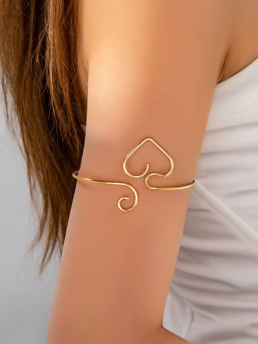 1 pièce Brassard en fil métallique doré de design de cœur. Brassard de bras pour femme, bijou de corps mode convenant pour le port quotidien, les fêtes et les vacances