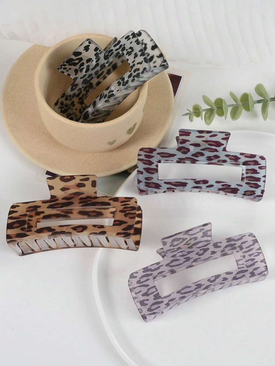 1/2 piezas Elegantes pinzas para el cabello con estampado de leopardo de moda, grandes pasadores de pelo aptos para uso casual diario, viajes al aire libre, accesorios para el cabello de fiesta para mujeres