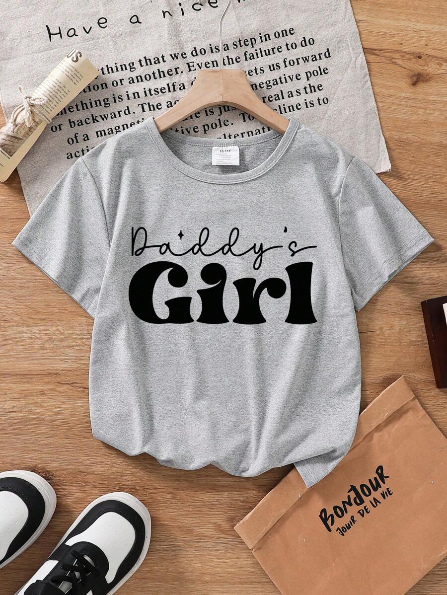 Kleine Mädchen Lässig T-Shirt mit Buchstaben MusterKurzarm