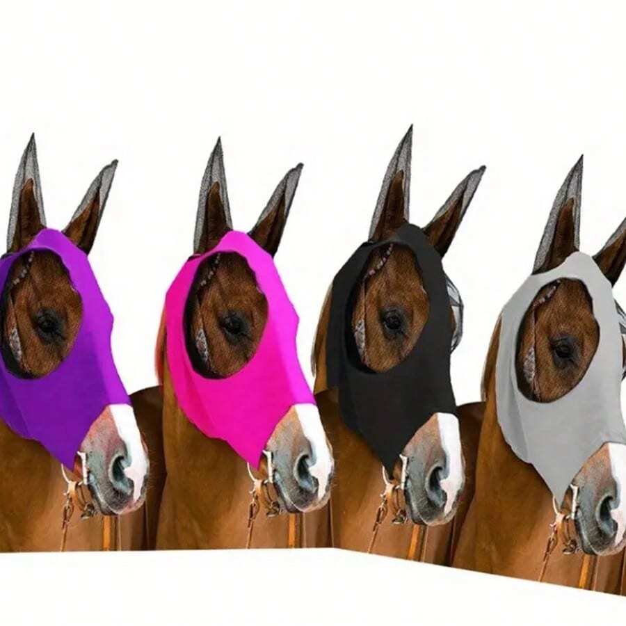 Máscara con motivo de cabeza de caballo, cubierta de cabeza transpirable, suministros ecuestres, máscara de caballo elástica, protección contra mosquitos e insectos