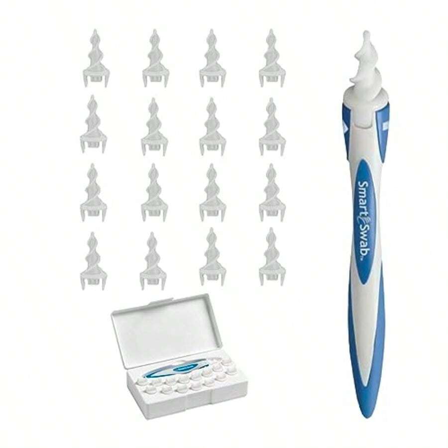 Limpiador de oídos espiral Smart Swab, herramienta quitacera con 16 puntas reemplazables, seguro y sin dolor, kit reutilizable y suave para la eliminación de cerumen