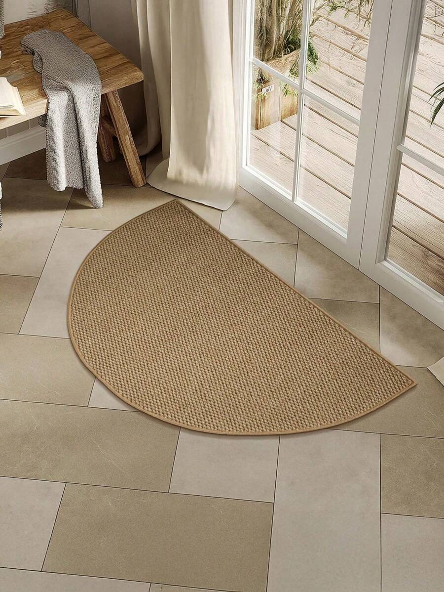 1pc Nordic Style Brown Faux Jute Fabric Washable Bottom Entrance Door Mat, Semi-Circular Warm Earth Tone Doormat For Indoor And Outdoor Use, Practical Hallway Bedroom Luxury Home Decor Carpet, Easy To Maintain Entryway Rug