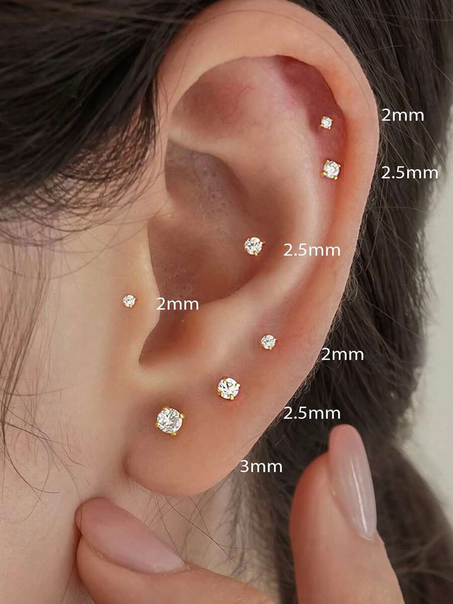 6 Stücke/Set goldfarbene Titan-Stahl gebogene Barbell Ohrringe mit Kubikzirkonia, Nasen-, Lippen-Piercing, Vielseitige Schmuckzubehör geeignet für den täglichen Gebrauch