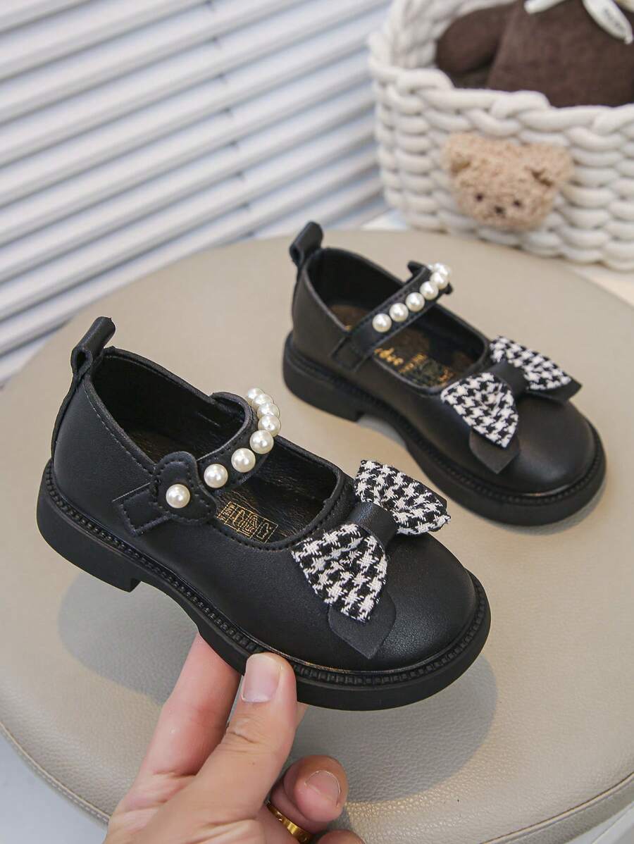 New Style Girls Pearl Bow Design Flat Princess Shoes