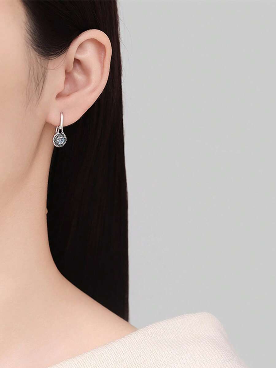 1 Paar elegante, einfache, geometrisch-kreisförmige 925er Sterlingsilber Ohrringe mit synth. Zirkonia-Einlagen, 2 g, für den täglichen Gebrauch, als Geschenk zu Feiertagen