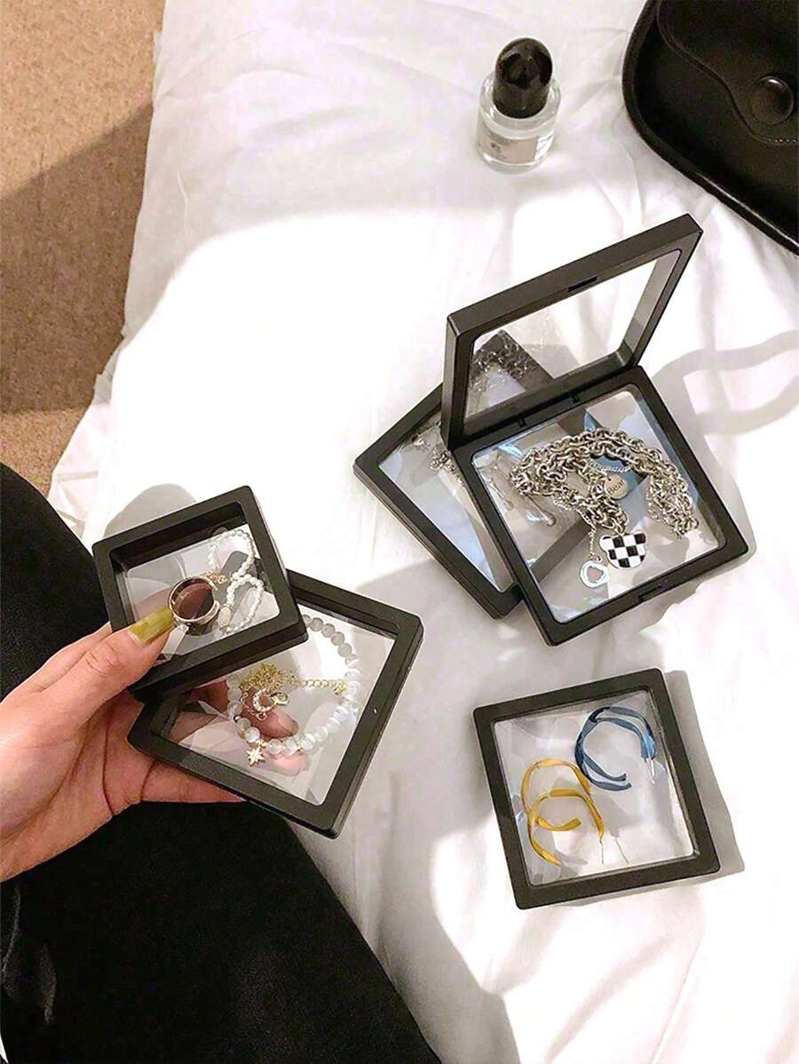 Acrylic 3D Floating Display Storage Box - Acrylic Jewelry Storage Box With Elastic Film, For Necklaces, Bracelets, Rings, Coins, Earrings And Pins Transparent Hanging Organizer - Retail And Personal Use Gift Box, Jewelry Gift Box, Transparent Design, Secure Closure For Women Storage Organizer Travel Essentials Gift Back To School