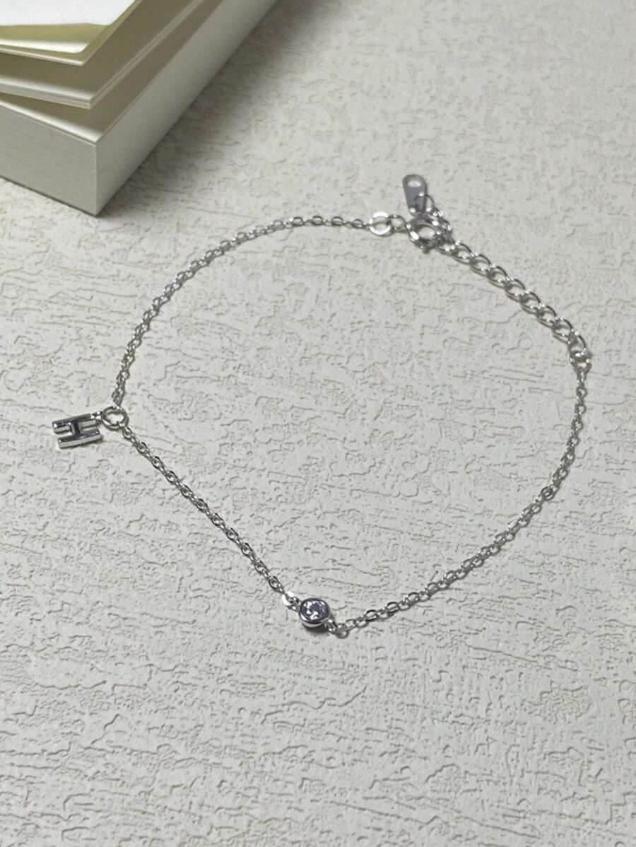 Pulsera con cristal con inicial "H" para mujeres, chapada en oro de 18K, de plata de ley 925, simple, elegante, versátil y delicada