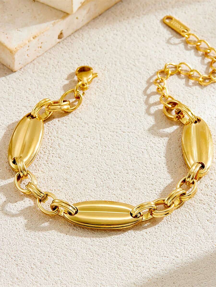 Geometric Oval Bracelet, Stainless Steel Gold-Plated Jewelry, Versatile And Fashionable Ladies' Accessories Suitable For Various Occasions Of Wearing And Matching