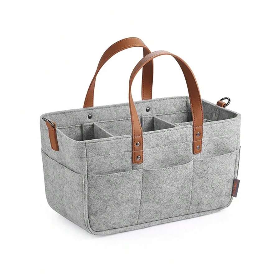 Felt Storage Nursery Organizer Basket Infant Diaper Bag With Handle Caddy Changing Nappy Storage Carrier Large Pocket