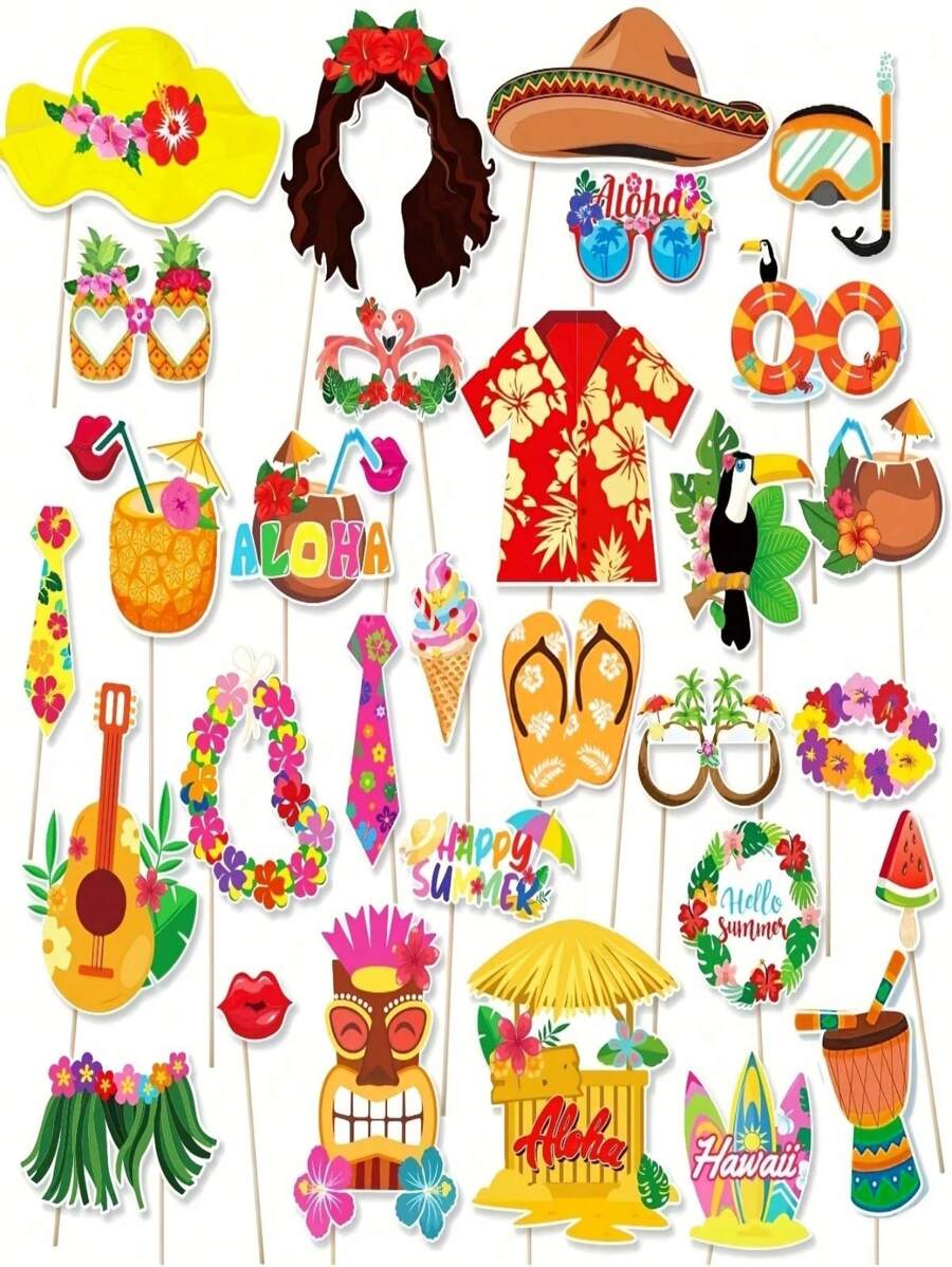 30 Stücke Hawaii Fotobox Requisiten Set, tropische Party Zubehör mit bunten Sonnenbrillen, Blumenkränzen, Aloha Hemden, Sommer Eis und Strand-Themen Deko, ideale Geschenke für Vatertag, Frauen, Schulanfang, Heimdekoration, Geburtstag, Cowboy Party, Partys, Hawaii Luau, für Familie, Freunde, Geschwister, Nachbarn, Kollegen, Lehrer und Schüler