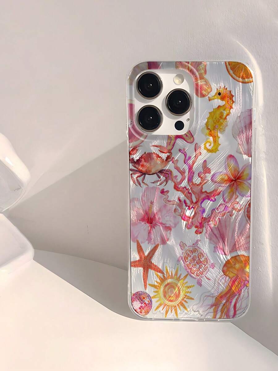 1 pieza Funda suave y transparente para teléfono, a prueba de agua, antihuellas y anti-arañazos, de color rosa ondulado de verano, diseño fresco del océano