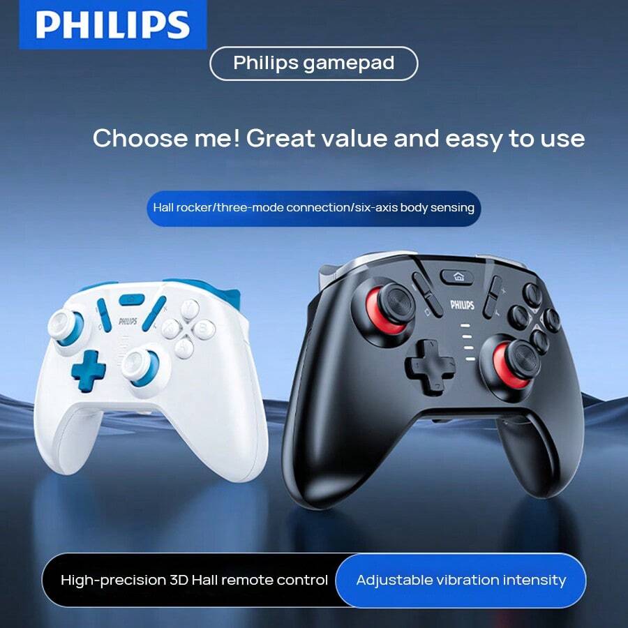 PHILIPS DLK5050 Wireless-Controller, beidseitiger elektromagnetischer Hall-Trigger, hochpräziser 3D-Joystick, sechsachsiges Gyroskop, Turbo Burst, unterstützt mehrere Plattformen für Android/iOS/PC, schwarz