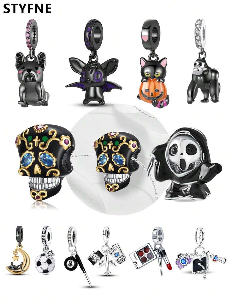 STYFNE 1 Set de Colgantes Conmemorativos de Ceremonia de Graduación: Colgante de Gorila, Colgante de Bulldog, Colgante de Calavera, Suministros de Pulsera con Cuentas para Hacer Joyería DIY, Pequeños Regalos Diarios Hechos a Mano para Mujeres