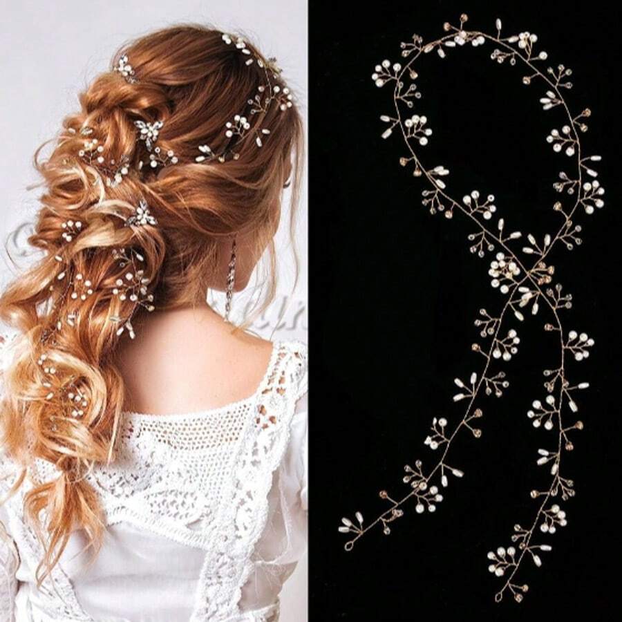 1 Peça Acessório de Cabelo Nupcial de Moda Vintage, Corda de Cabelo de de Pérola Feita à Mão, Adequado para Vestido de Noiva, Dama de Honra, Festa de Aniversário, Baile de Formatura, Cerimônia de Formatura e outras Ocasiões Festivas Corrente de Joia de Cabelo Peças de Cabeça Joia de Cabelo Corrente de Videira de Cabelo