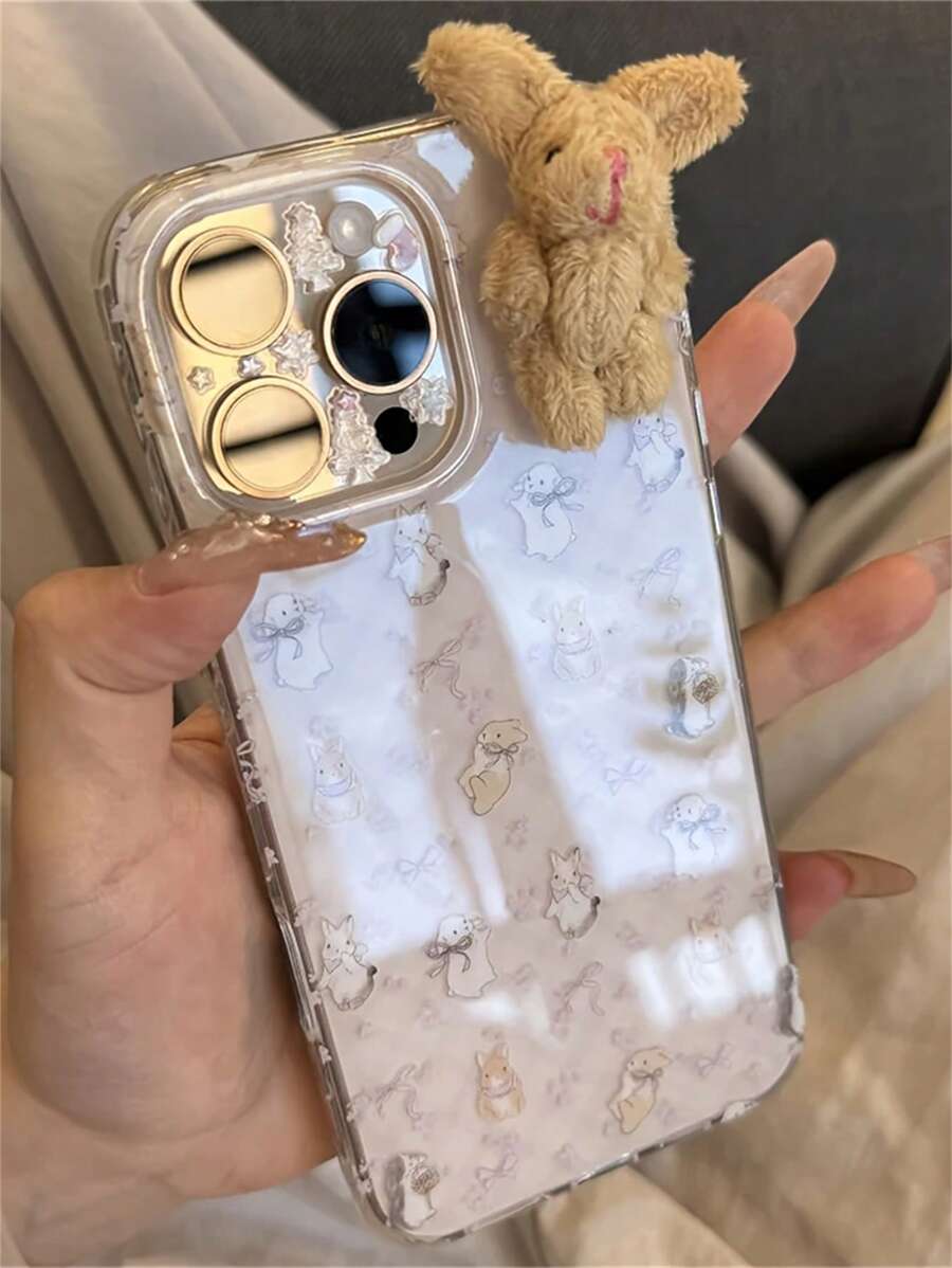 Funda de teléfono estética de conejo púrpura de dibujos animados coreanos compatibles con iPhone16 15 14 13 12 Pro Max 11 con protección anti golpes, regalo