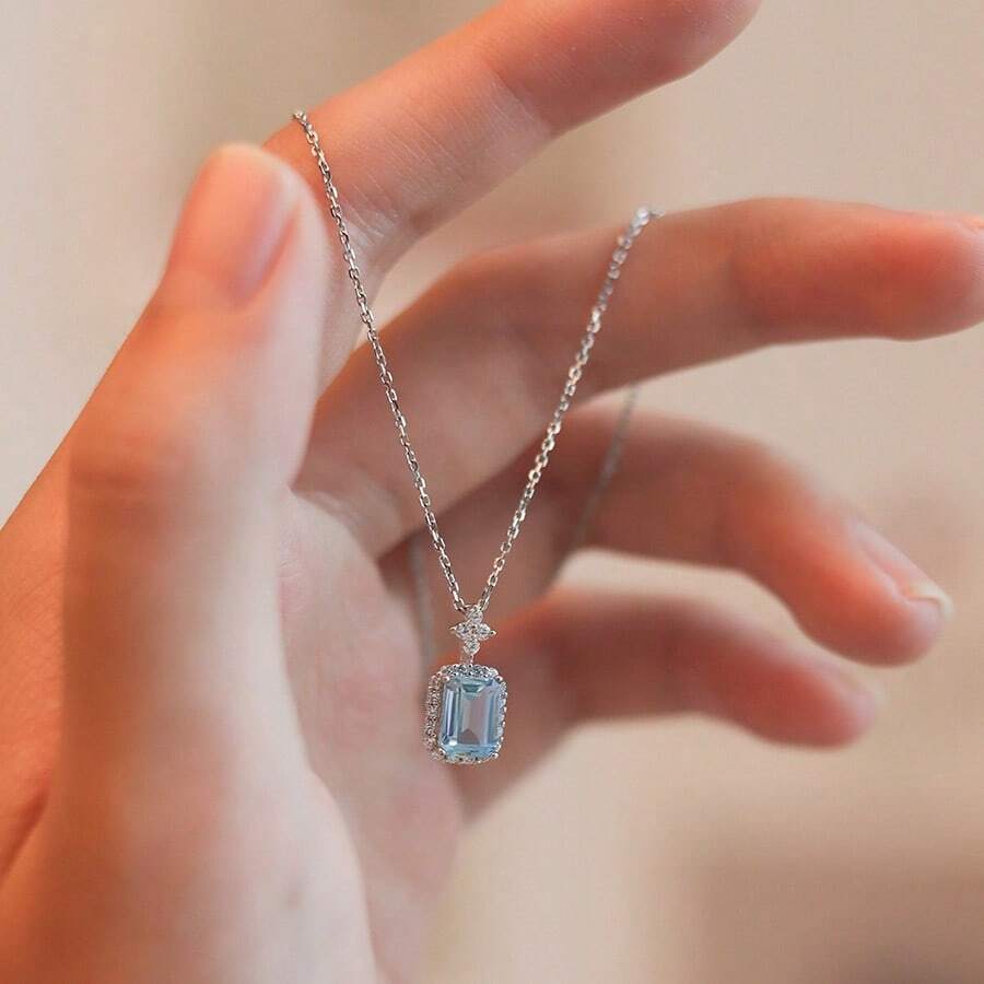 1 Stück Vintage, exquisite, elegante, luxuriöse blaue Anhänger Halskette mit kubischem Zirkonia für Frauen, Alltagsgebrauch, Urlaub, Musikfestival, Jahrestag, Paar, Geschenk für sie