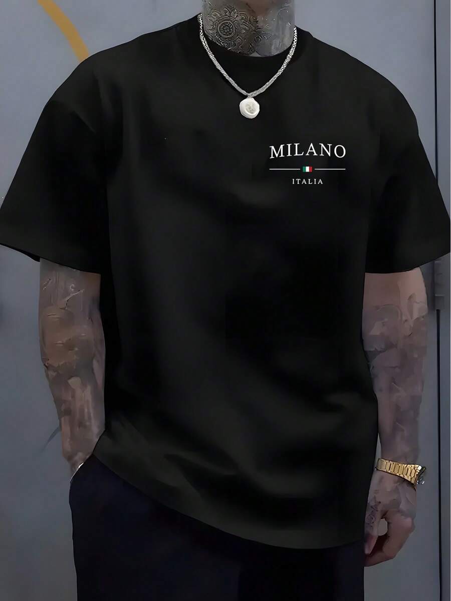 Camiseta casual de verano para hombres con estampado de letras y de Milán a la moda