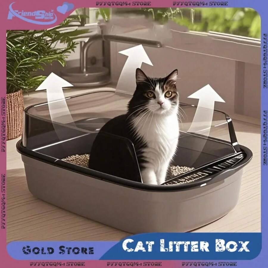 High-Side Cat Sandbox Splashproof Cats Litter Box With Removable Scoop Non-Stick Large Capacity Kitten Toilet Tray Pet Supplies