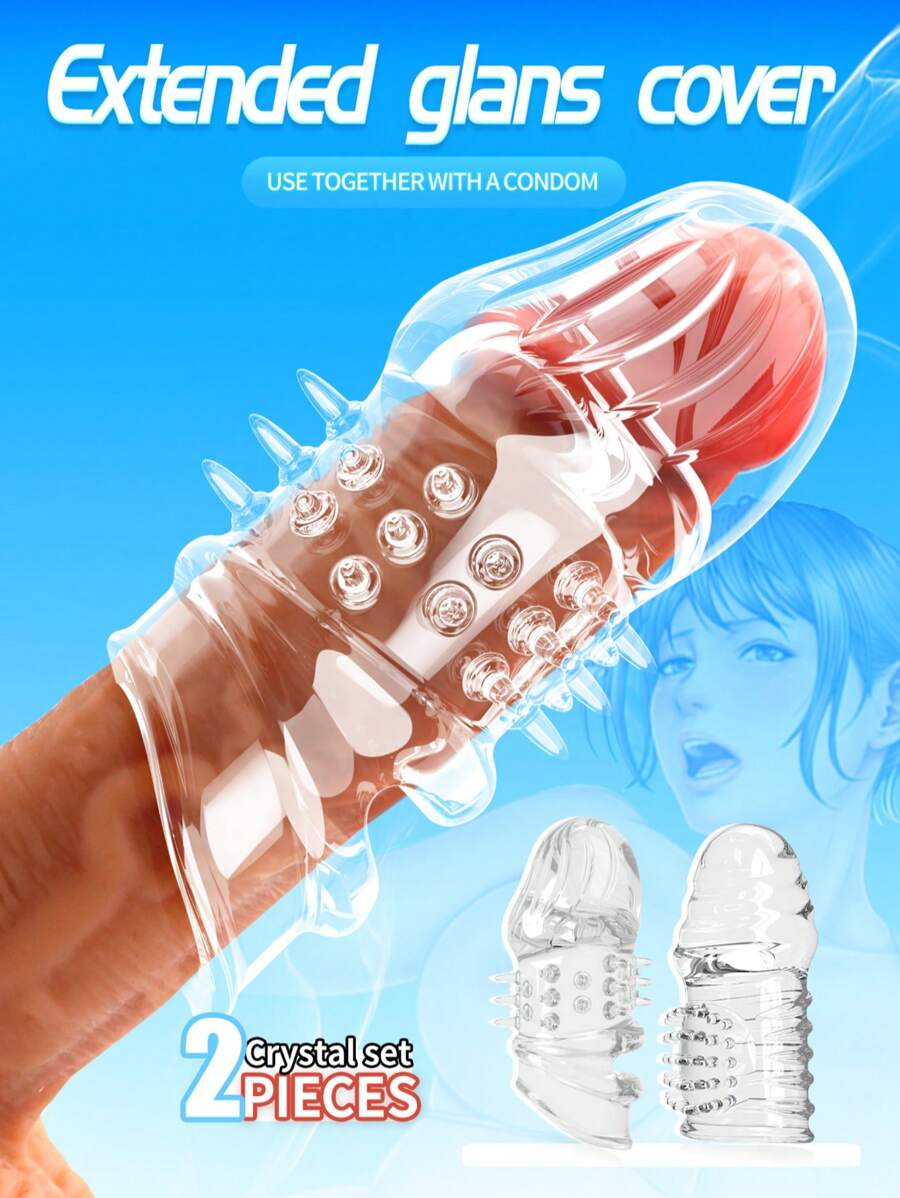 Funda de pene con 2 tallas transparentes diferentes, juguete sexual masculino, producto sexy SM. Funda de pene transparente con partículas suaves. Funda de pene de silicona con vaina extendida. Anillo de pene con estiramiento esférico, reutilizable, funda de pene realista, juguete sexual para adultos, pareja, estimulación de la vagina femenina para mejorar el placer sexual, funda de pene de 4 cm de largo para hombres, juguete sexual para parejas