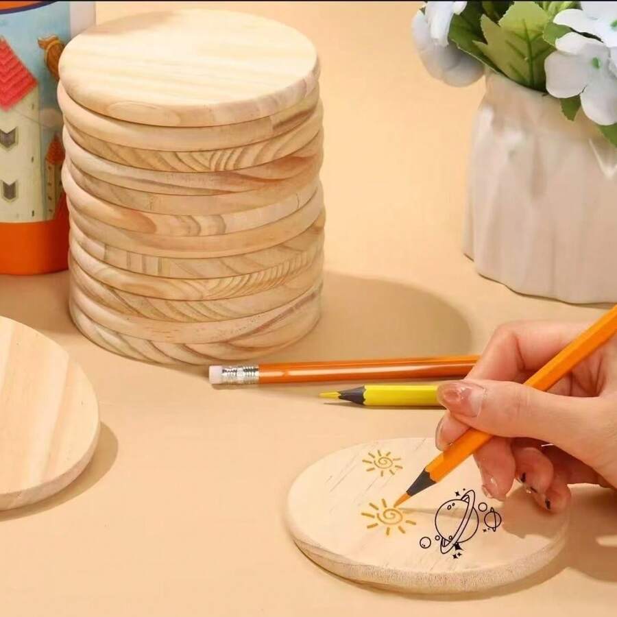 5/10 piezas Posavasos redondos de madera en blanco de 4 pulgadas, manualidades de pintura y tallado en madera para la decoración del hogar