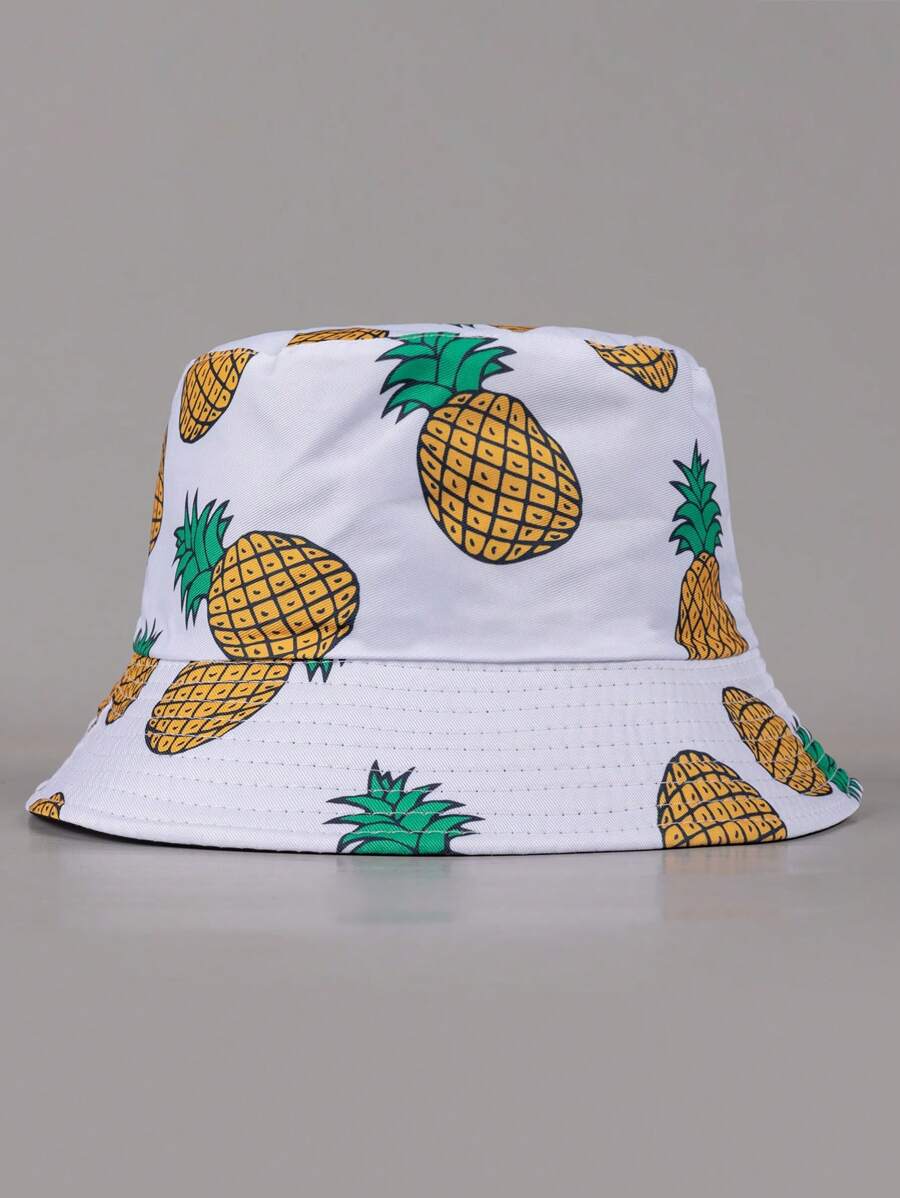 Men Pineapple Print Reversible Bucket Hat Street Men's Sun Hat Summer Hat, Suitable For Summer Outdoor Activities Such As Hiking And Fishing