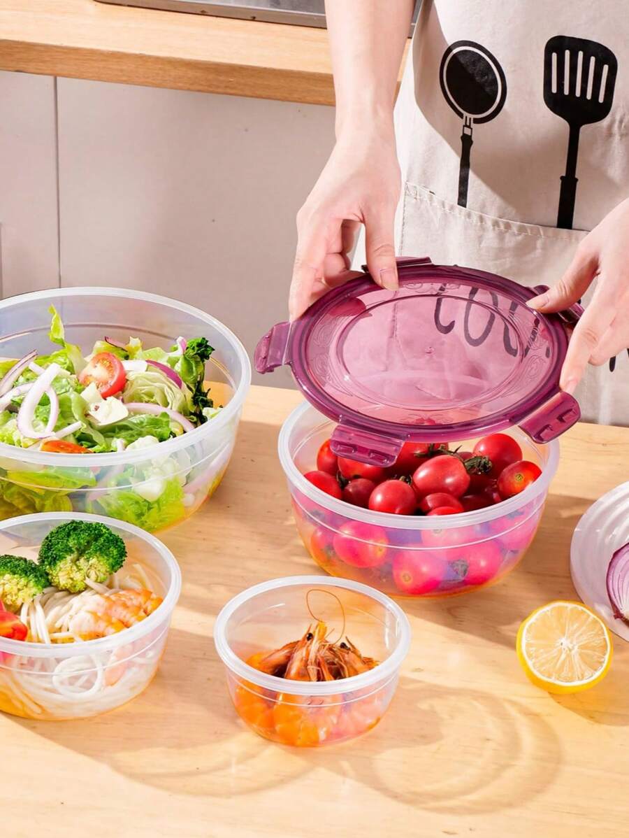 Conjunto de 3/4 recipientes para almacenamiento de alimentos con tapa, aptos para microondas y refrigerador, material reforzado, con junta de silicona incorporada y diseño de apilamiento optimizado, para almacenar carne, frutas, verduras, etc.