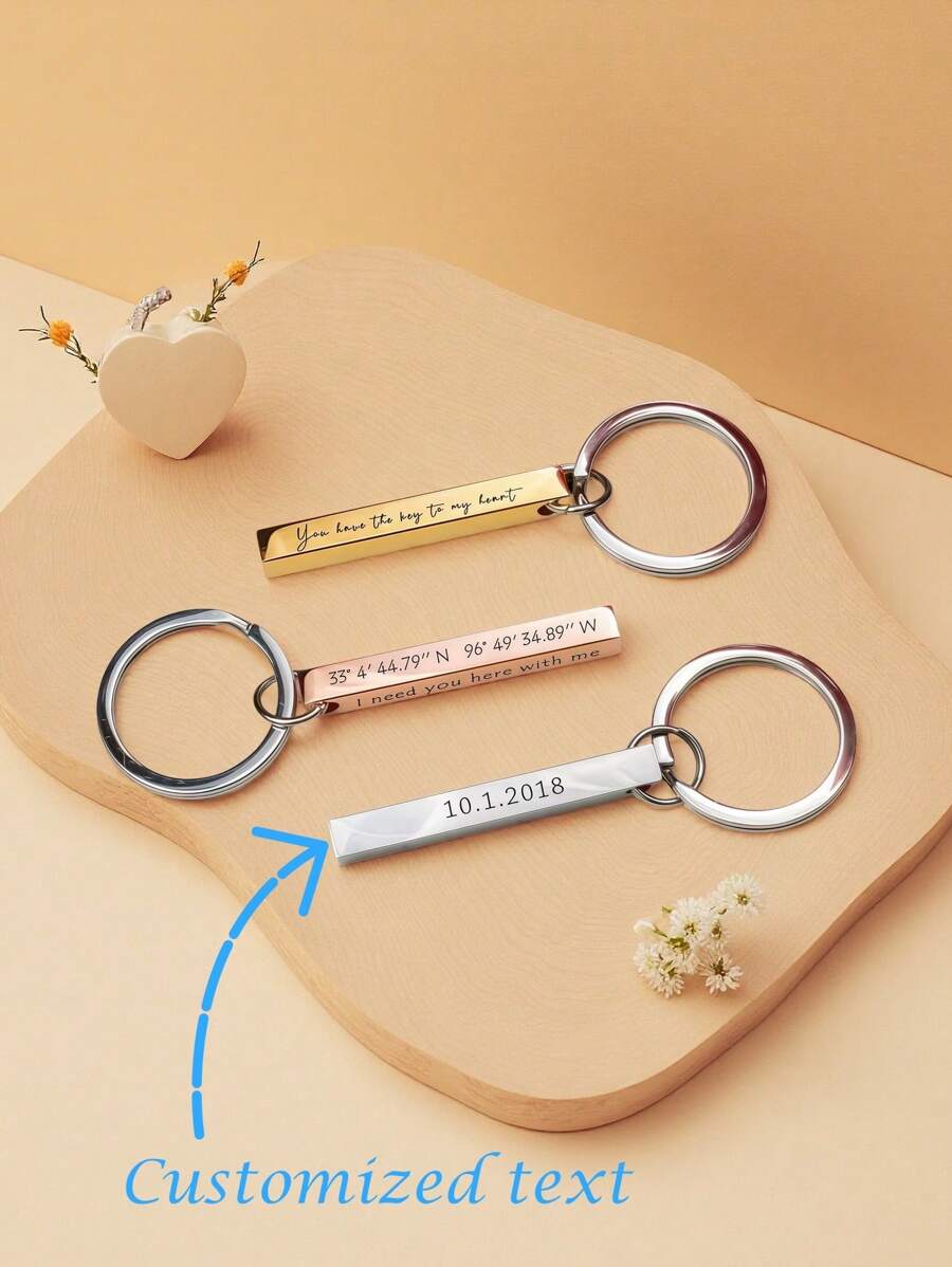 Custom Name Bar Metal Keychain Gift, Mothers Day Gift For Her, Personalized 3D Bar Key Chain 4 Sides Cute Keychain Engraved Key Gift For Mom