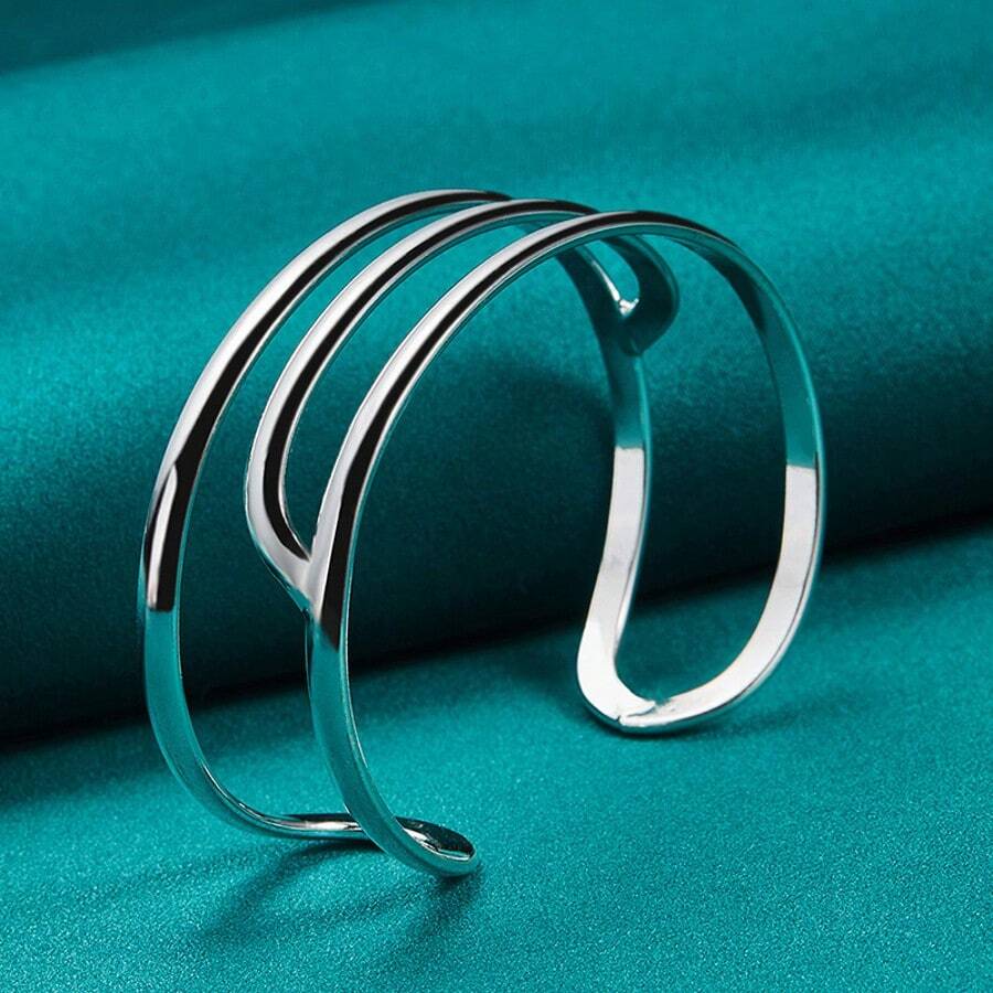 Silver Plating Three Curve Bangles Bracelet For Women Fashion Wedding Engagement Charm Jewelry