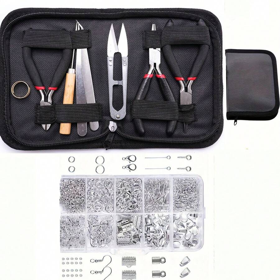 1set Black Deluxe Jewelry Making Starter Kit,Comprehensive Earrings, Necklace Findings, DIY Beads, Plier Tools Set For Jewelry Repair, Crafting, And Designing - Suitable For Adults, Beginners